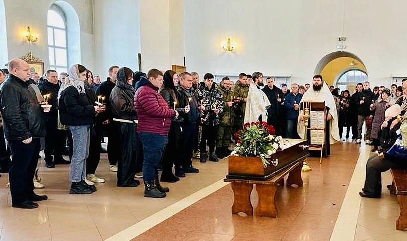 Отпевание воина, погибшего на поле брани в зоне проведения СВО, в Павловском Посаде